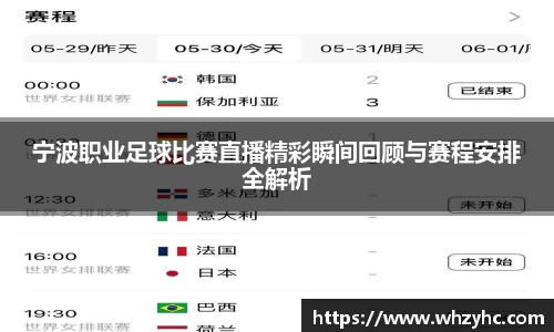 宁波职业足球比赛直播精彩瞬间回顾与赛程安排全解析